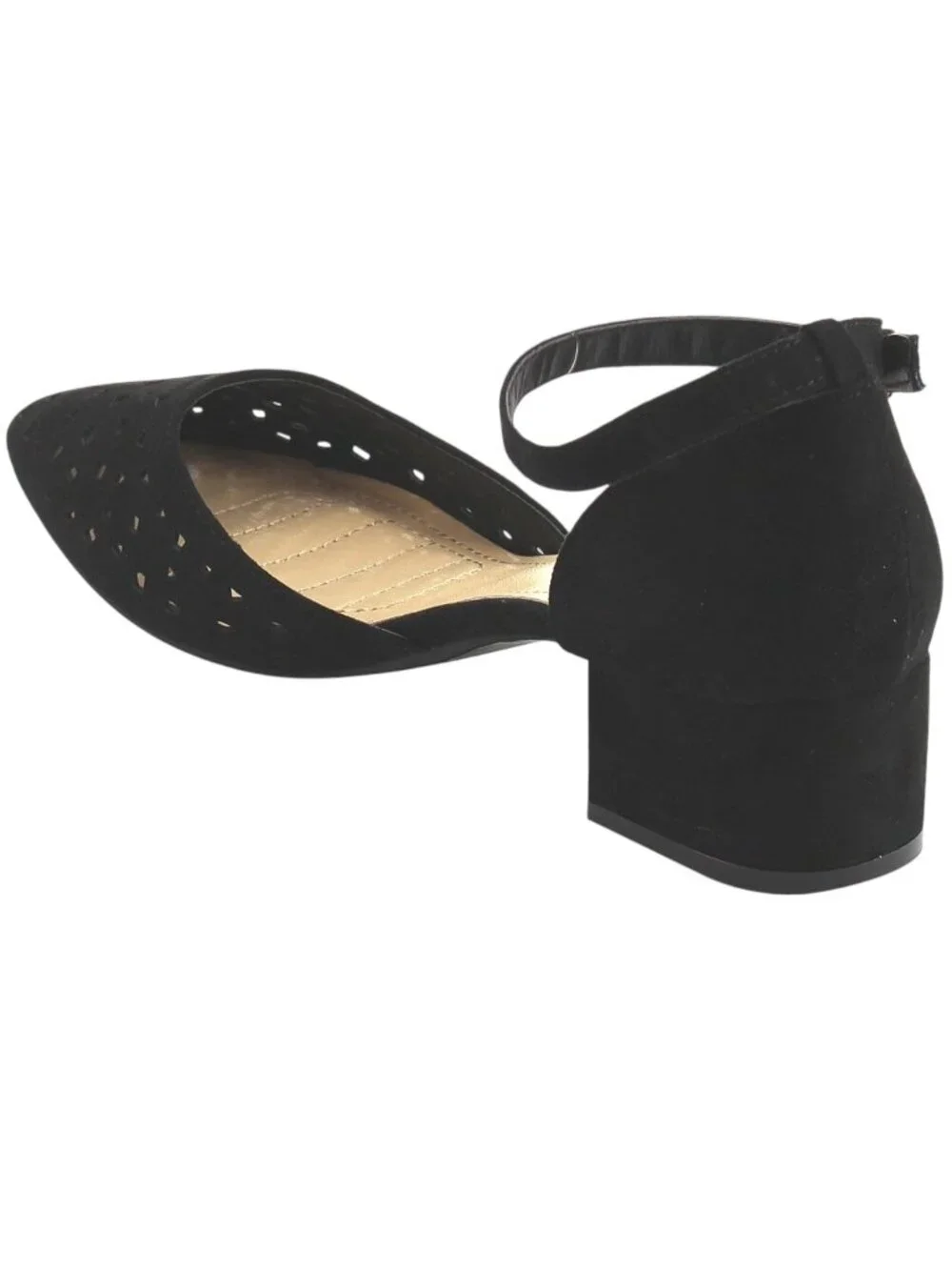 Nature Breeze Apex-01 Faux Suede D’Orsay Perforated Block Heel Beige Sandals - Picture 6 of 6